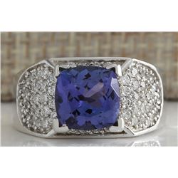3.65CTW Natural Blue Tanzanite And Diamond Ring In 14K White Gold