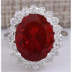 5.71CTW Natural Mexican Fire Opal And Diamond Ring In 14K White Gold