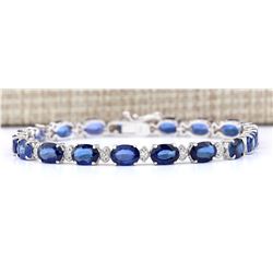 16.96 CTW Natural Sapphire And Diamond Bracelet In 14k Solid White Gold