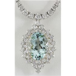 19.85CTW Natural Aquamarine And Diamond Necklace In 14K White Gold