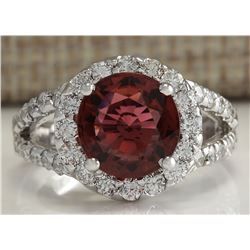 4.35CTW Natural Pink Tourmaline And Diamond Ring 14K Solid White Gold