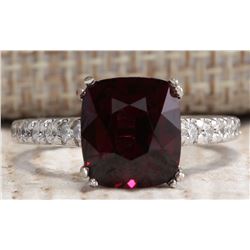 4.90Ct Natural Red Rhodolite Garnet And Diamond Ring In14K White Gold