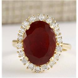 4.97 CTW Natural Mexican Fire Opal And Diamond Ring In 14k Yellow Gold