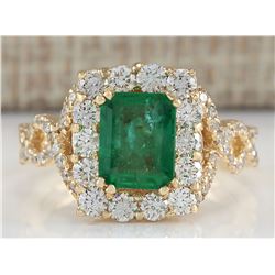 3.18CTW Natural Emerald And Diamond Ring In 14K Yellow Gold