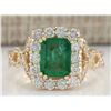 Image 1 : 3.18CTW Natural Emerald And Diamond Ring In 14K Yellow Gold