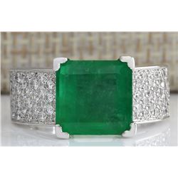 5.66 CTW Natural Emerald And Diamond Ring 14K Solid White Gold