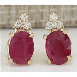 2.90CTW Natural Red Ruby And Diamond Earrings 14K Solid Yellow Gold