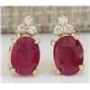 Image 1 : 2.90CTW Natural Red Ruby And Diamond Earrings 14K Solid Yellow Gold