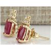 Image 2 : 2.90CTW Natural Red Ruby And Diamond Earrings 14K Solid Yellow Gold