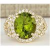 Image 1 : 8.02 CTW Natural Peridot And Diamond Ring In 14k Yellow Gold
