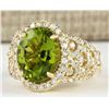 Image 2 : 8.02 CTW Natural Peridot And Diamond Ring In 14k Yellow Gold