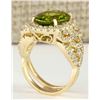 Image 3 : 8.02 CTW Natural Peridot And Diamond Ring In 14k Yellow Gold