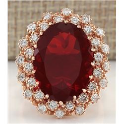 9.30CTW Natural Mexican Fire Opal And Diamond Ring 14K Solid Rose Gold