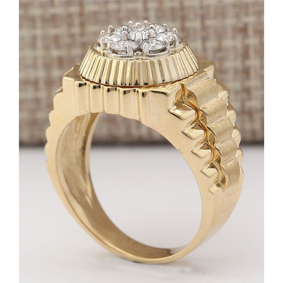 1.00 CTW Natural Mens Rolex Diamond Ring 14k Solid Yellow Gold