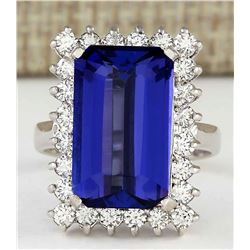 9.05 CTW Natural Blue Tanzanite And Diamond Ring 14K Solid White Gold