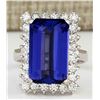 Image 1 : 9.05 CTW Natural Blue Tanzanite And Diamond Ring 14K Solid White Gold