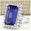 Image 2 : 9.05 CTW Natural Blue Tanzanite And Diamond Ring 14K Solid White Gold