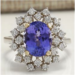 5.20CTW Natural Tanzanite Diamond Ring 14K Solid White Gold