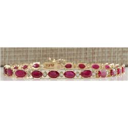 14.56CTW Natural Red Ruby And Diamond Bracelet In 14K Yellow Gold