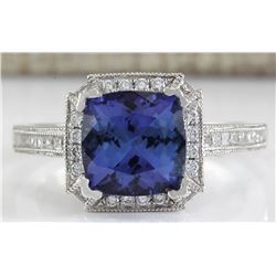 3.79CTW Natural Blue Tanzanite And Diamond Ring In 14K White Gold