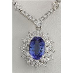 8.41CTW Natural Tanzanite And Diamond Necklace In 14K White Gold