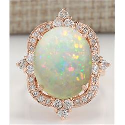 11.60CTW Natural Opal And Diamond Ring In 14K Rose Gold