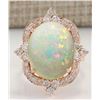 Image 1 : 11.60CTW Natural Opal And Diamond Ring In 14K Rose Gold