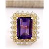 Image 1 : 9.15 CTW Natural Amethyst And Diamond Ring In 14k Solid Yellow Gold