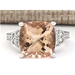 8.11 CTW Natural Morganite And Diamond Ring In 14k White Gold