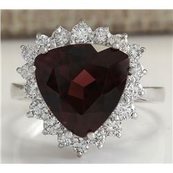 5.92CTW Natural Red Tourmaline And Diamond Ring 14K Solid White Gold