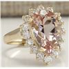 Image 2 : 5.00CTW Natural Peach Morganite And Diamond Ring In 14K Solid Yellow Gold