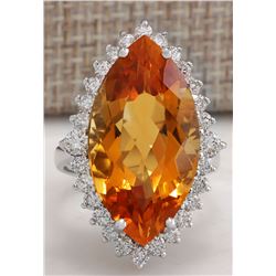 15.34CTW Natural Citrine And Diamond Ring 14K Solid White Gold