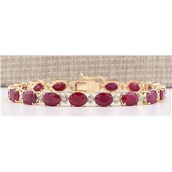 28.58 CTW Natural Red Ruby And Diamond Bracelet In 14k Yellow Gold