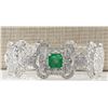 Image 1 : 12.0CTW Natural Colombian Emerald And Diamond Bracelet In 14K White Gold