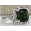 Image 2 : 7.22CTW Natural Tourmaline And Diamond Ring 14K Solid White Gold