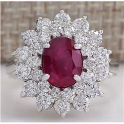 3.79CTW Natural Ruby And Diamond Ring 14K Solid White Gold