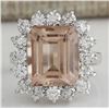 Image 1 : 7.92 CTW Natural Peach Morganite And Diamond Ring In 14K Solid White Gold