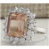 Image 2 : 7.92 CTW Natural Peach Morganite And Diamond Ring In 14K Solid White Gold