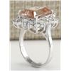 Image 3 : 7.92 CTW Natural Peach Morganite And Diamond Ring In 14K Solid White Gold