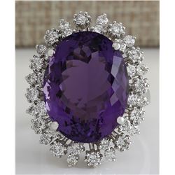 15.83CTW Natural Amethyst And Diamond Ring In 14K Solid White Gold