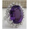 Image 2 : 15.83CTW Natural Amethyst And Diamond Ring In 14K Solid White Gold