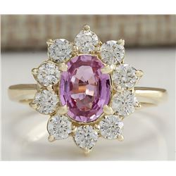 2.37CTW Natural Pink Ceylon Sapphire Diamond Ring 14K Solid Yellow Gold