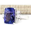 Image 2 : 7.10 CTW Natural Blue Tanzanite And Diamond Ring 14k Solid White Gold