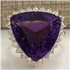 Image 1 : 14.31CTW Natural Amethyst And Diamond Ring In 14K Solid Yellow Gold