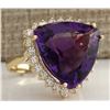 Image 2 : 14.31CTW Natural Amethyst And Diamond Ring In 14K Solid Yellow Gold