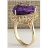 Image 3 : 14.31CTW Natural Amethyst And Diamond Ring In 14K Solid Yellow Gold