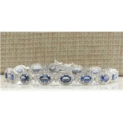 16.10CTW Natural Sapphire And Diamond Bracelet In 14K Solid White Gold