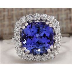 4.71CTW Natural Blue Tanzanite And Diamond Ring 14K Solid White Gold