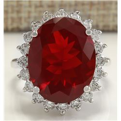 9.95CTW Natural Fire Opal And Diamond Ring 14K Solid White Gold