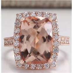 7.12CTW Natural Peach Morganite And Diamond Ring In 14K Solid Rose Gold